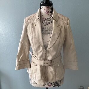 White House Black Market Beige Belted Jacket